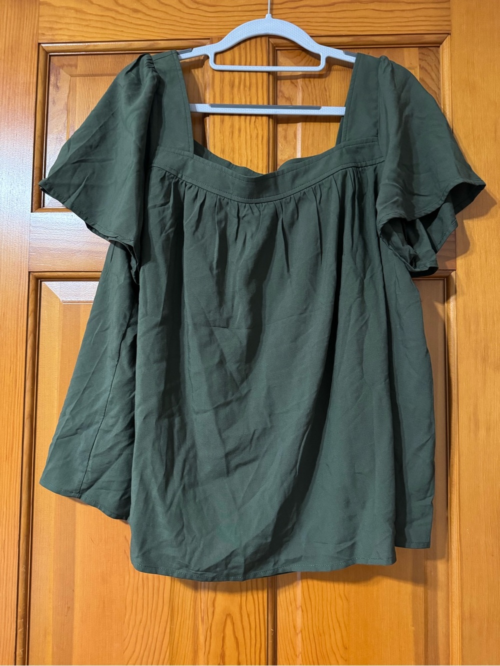 torrid Dark Green Square Neck Flutter Sleeve Blouse
